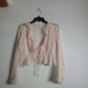 NO BOUNDARIES CREAM SHEER RUFFLE JACKET SIZE M